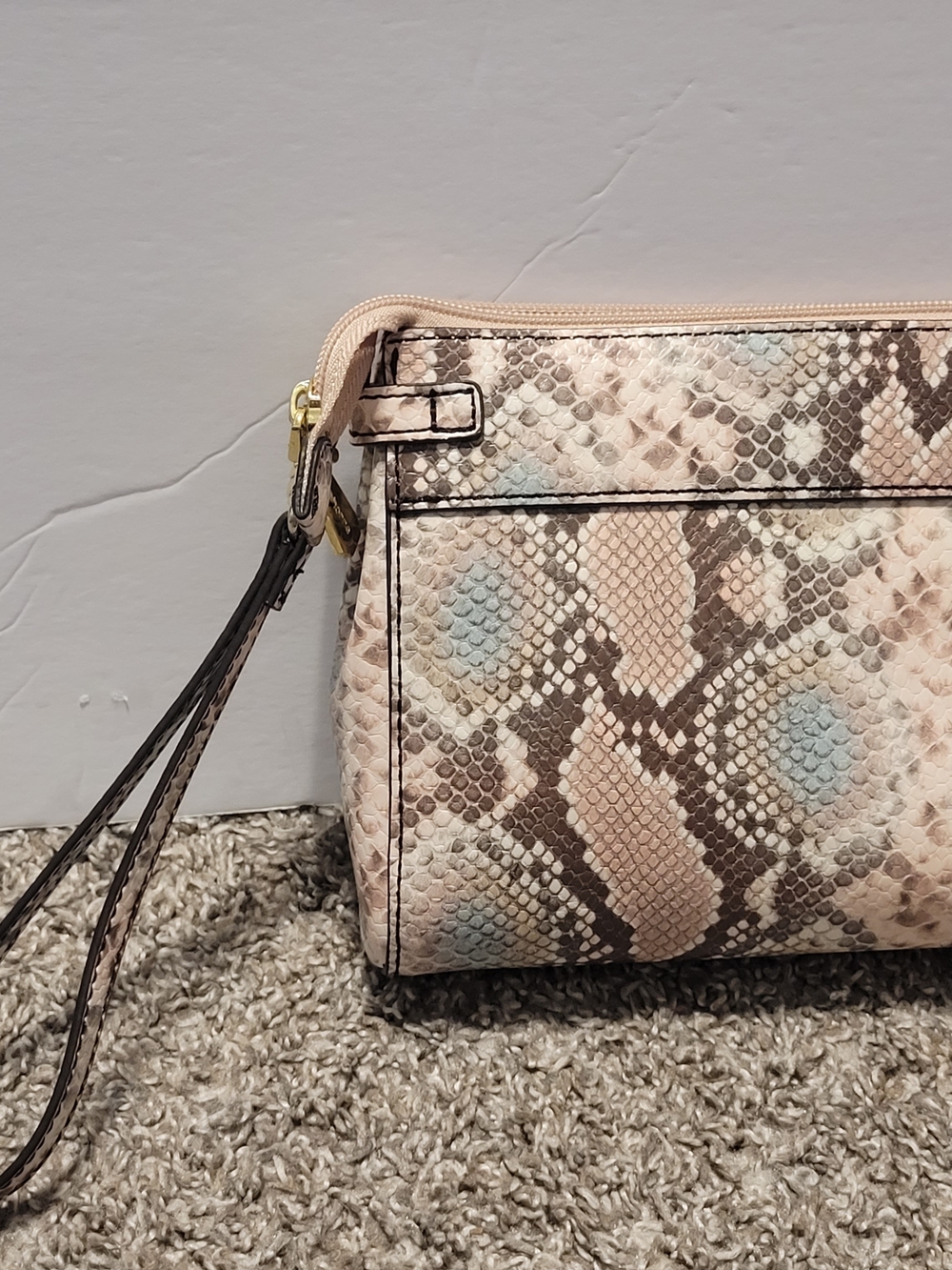 Liz Claiborne Snake-Print Crossbody in Blush, Blue & Brown - Picture 7 of 7
